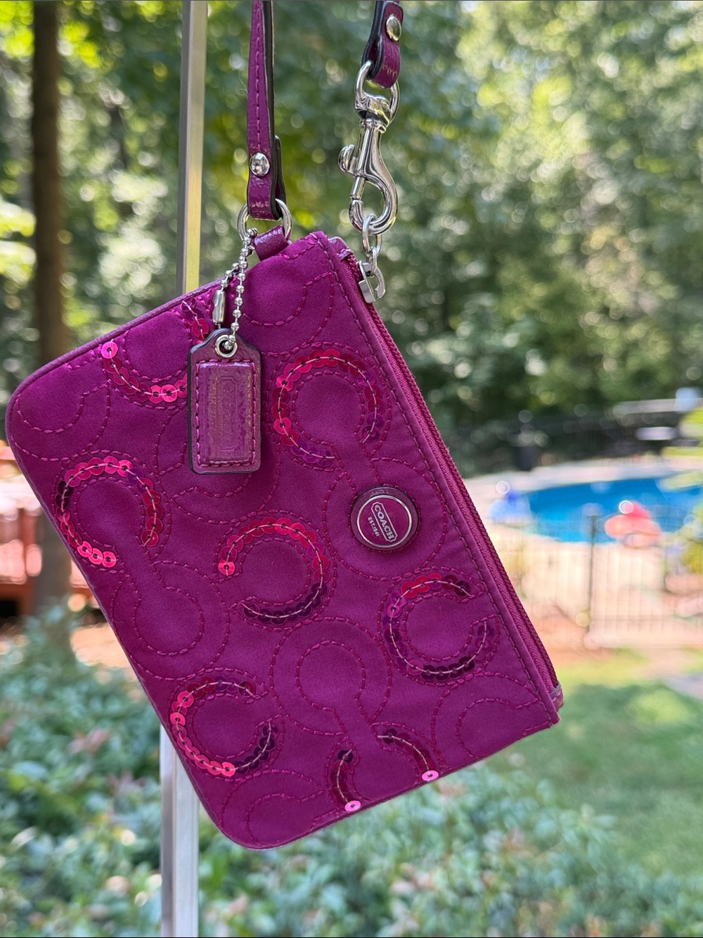 Coach Fuchsia Signature Zip Wristlet - Picture 2 of 16